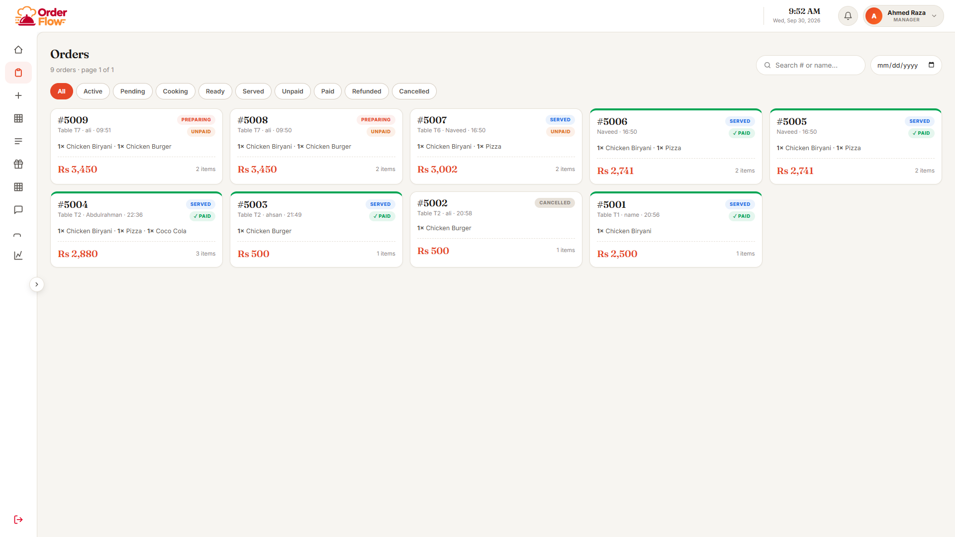 OrderFlow Restaurant Management